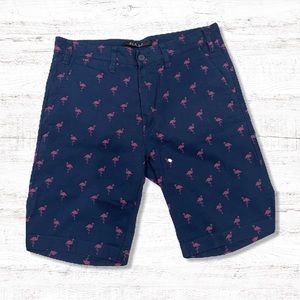 21 Men American Brand Shorts Size 30 Blue with Flamingo Design
